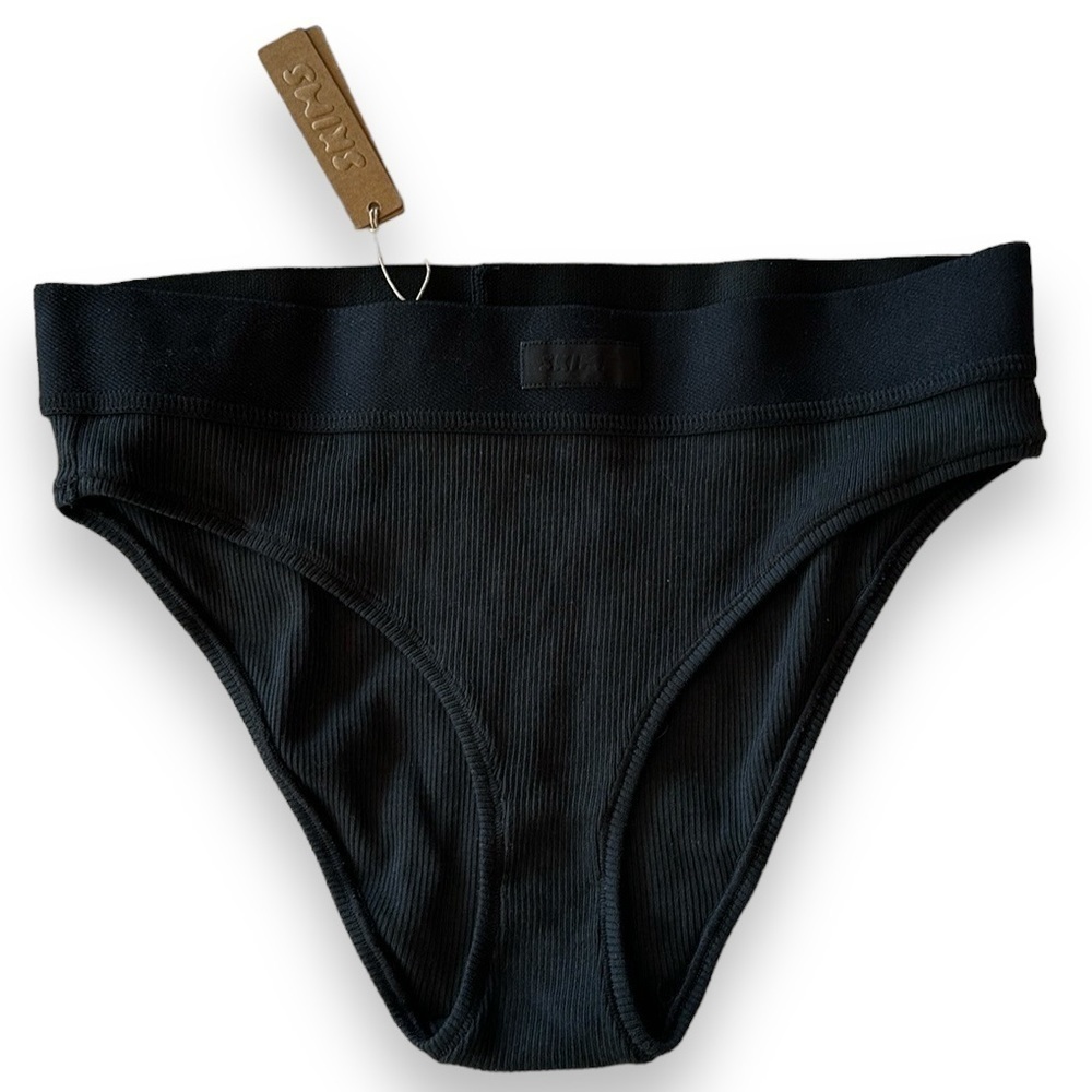 NWT Skims Cotton Rib Brief Soot - Size XS black new ribbed underwear panty